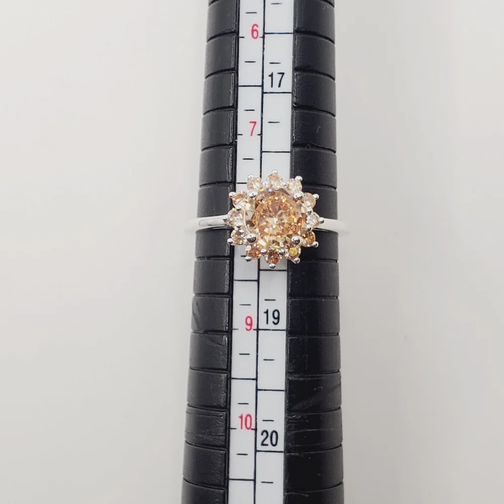 Champagne Halo 925 Sterling Silver Ring